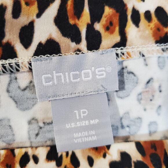 Chicos NWT Leopard Print Square Neck Short Sleeve Tunic Top Womens Size MP Tee - Picture 6 of 10